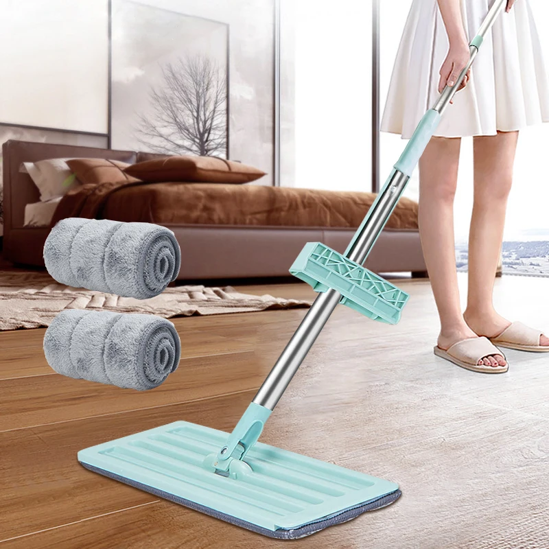 18 Professional Microfiber Mop Floor Cleaning System, Flat Mop with  Stainless Steel Handle, 4 Reusable Washable Mop Pads, Wet and Dust Mopping  for