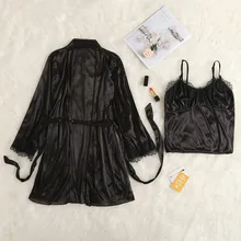 2 шт., женская ночная одежда, пижамы, комплект, сексуальное кружевное белье, платье, халат, атласное нижнее белье, дышащий халат с длинными рукавами, домашняя одежда, пижамы