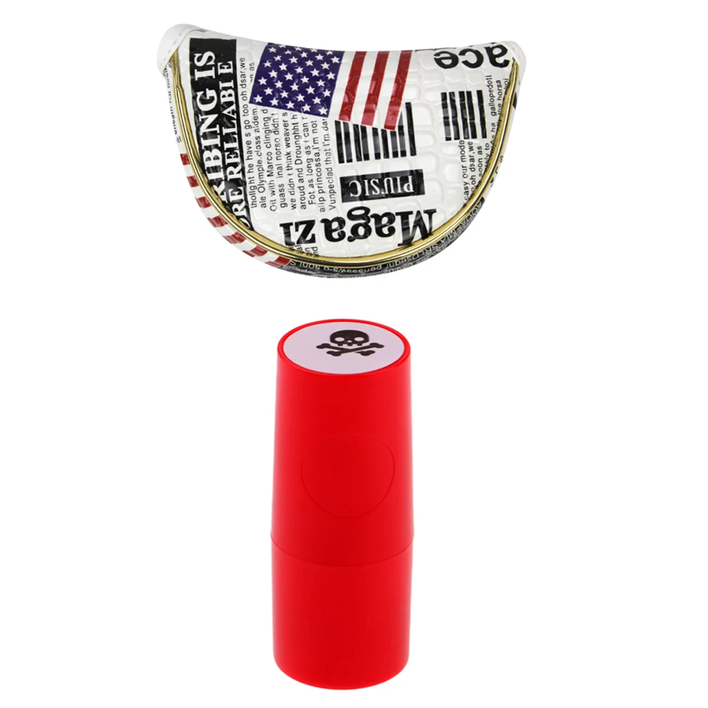 PU Golf Mallet Head Cover Center Putter Sleeve and Golf Ball Stamp Skull Stamper Seal Impression Symbol Golf Accessories