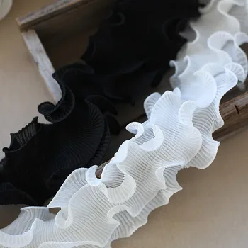 

Soft Chiffon Ruffle Trim Ribbon Fold Lace Collar Pleated Lace Trim Applique DIY Dress Sewing Tassel Fringe Hem Decor