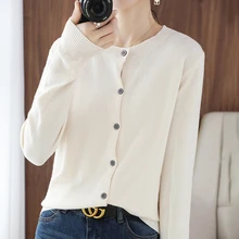 

21 Spring Autumn New Round Neck Knitted Cardigan Female Korean Version Loose And Versatile Long-Sleeved Button Jacket Simple Top