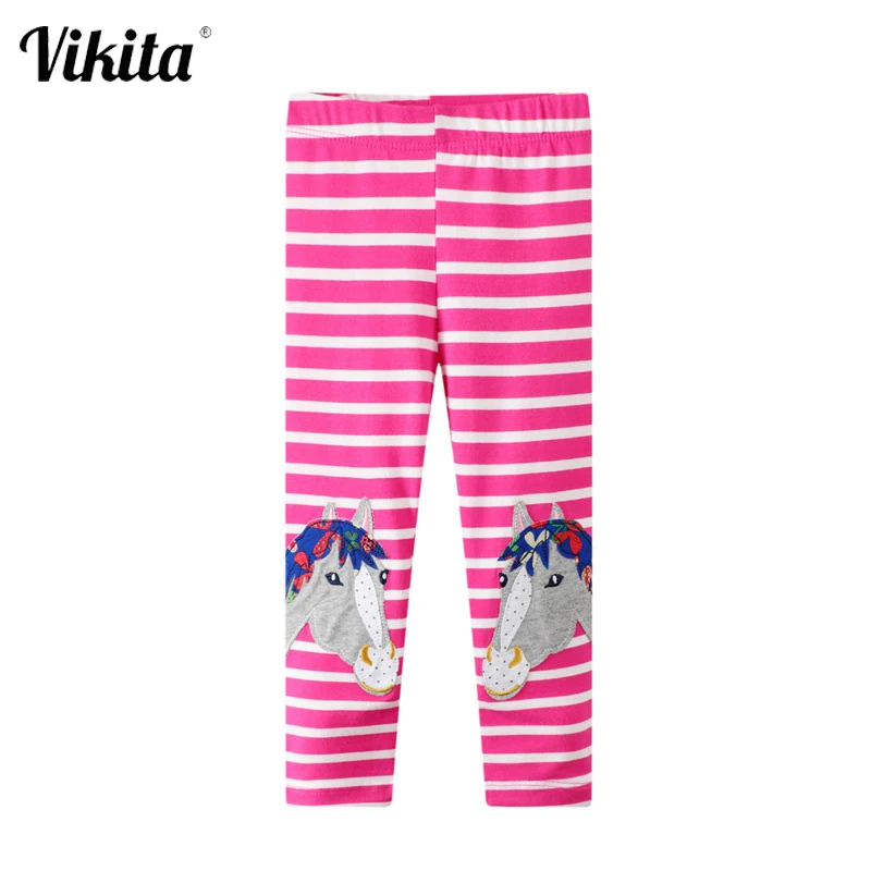 

VIKITA Girls Leggings Cotton Trousers Kids Cartoon Unicorn Appliques Pants Baby Clothes 3-7 Years Children Striped Leggings