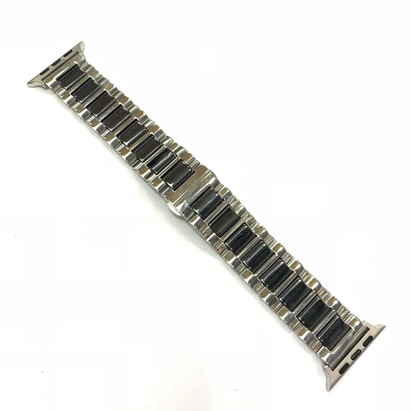Роскошные Керамика браслет для наручных часов Apple Watch, версии 44 40 мм Нержавеющая сталь ремешок для наручных часов iwatch, 5/4/3/2/1 Смарт-часы аксессуары 38, 42 мм - Цвет ремешка: B silver black