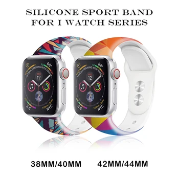 

40mm 44mm Printing Bands Silicone Strap for Apple Watch 4 5 Sport Bracelet 42mm 38mm Iwatch 3 2 1 Watch Accessories