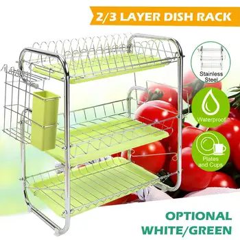 

2/3 Layer Dish Drainer Iron Art Kitchen Cutlery Drain Rack Utensils Storage Organizer Rustproof Dishes Plates Organization Shelf