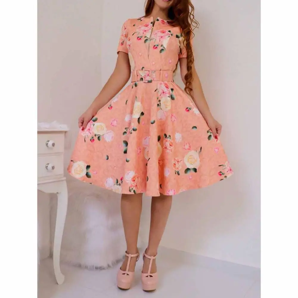

Vintage Dresses Women Summer Romantic Dress Chic Flower Print Elegant A Line Brand Retro Ladies Dresses Causal Big Size Fashion