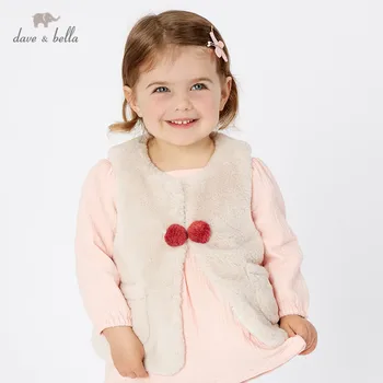 

DBA11050 dave bella winter kids girls cute appliques solid pink pockets coat children fashion sleeveless vest