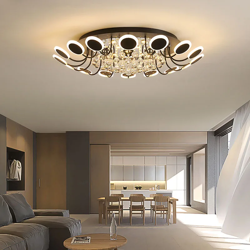 

Modern luxury atmospheric living room round led crystal ceiling lamp, used in dining room bedroom lighting room lighting