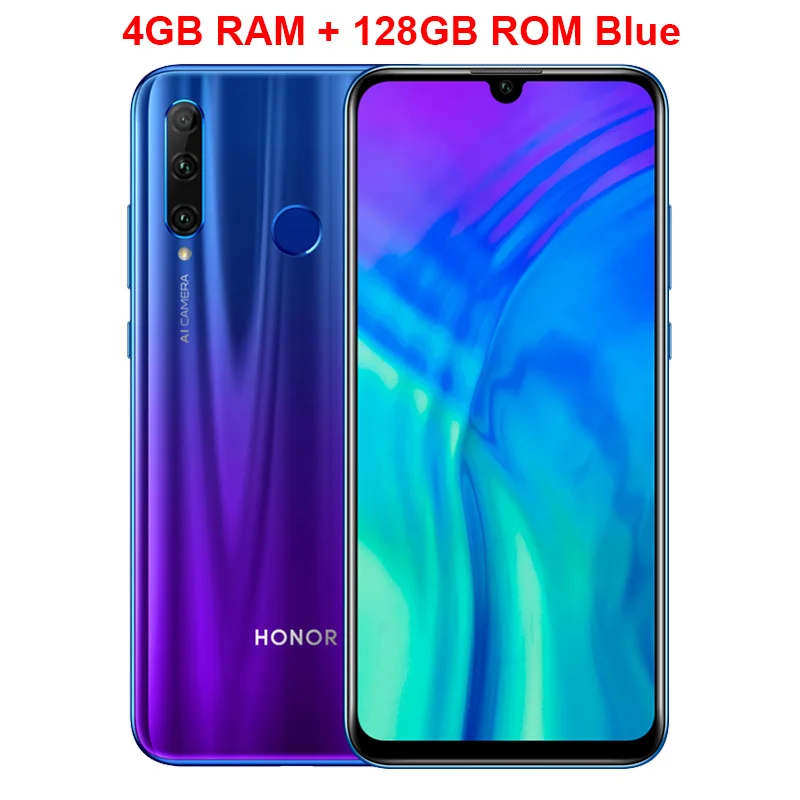 Blue 4GB 128GB Глобальный Honor 20i мобильный телефон 6,2" 6 ГБ Оперативная память 64/128 ГБ Встроенная память Kirin 710 Octa ядро Octa core 20MP Камера Android 9,0 смартфон - Цвет: Blue 4GB 128GB
