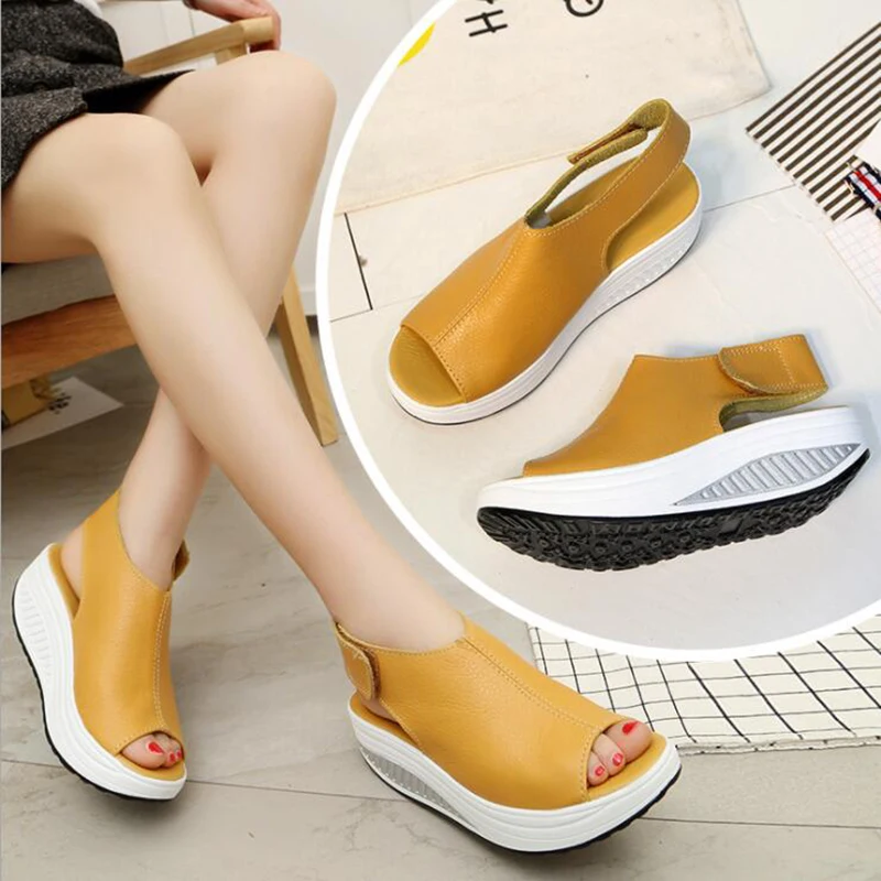 

Sandals Women Shoes Woman Sandals Thick-soled PU Hook And Loop Increase Comfortable Sandals Waterproof Fish Head Sandals L09