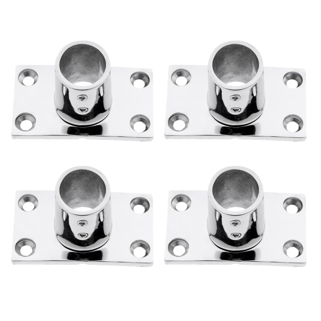 Pack of 4 - 316 Stainless Steel 90 Degree Boat Deck Handrail Rail Fitting Rectangular Base for 1inch Tube Pipes