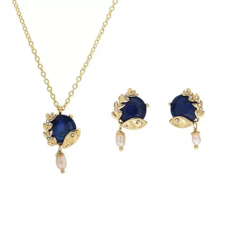 

2019 Handmade Amybaby Designer Blue Stone Womens Enamel Glaze Necklace Stud Earrings Jewelry For Party