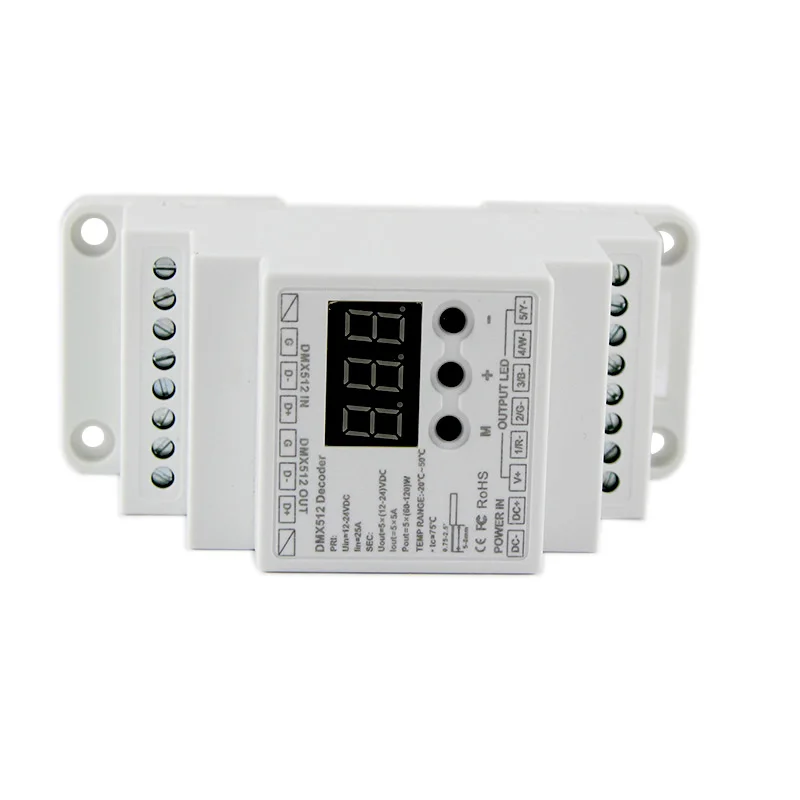 

BC-835-DIN 5CH Constant voltage PWM DC12-24V input 5A*5CH output,DMX512/1990 Decoder controller for led strip light lamp