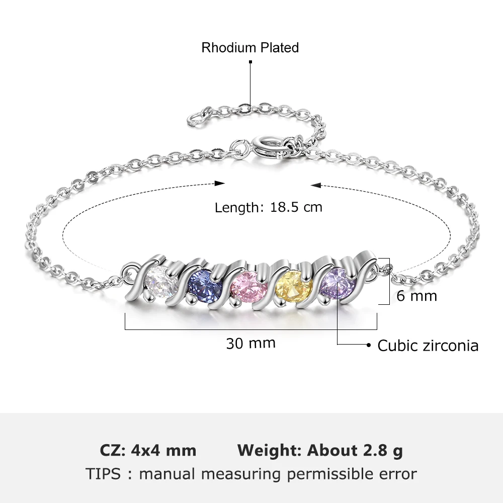 Персонализированные ювелирные изделия Индивидуальные цепи браслет с 5 камней по месяцу рождения DIY циркония браслеты и браслеты для женщин(JewelOra BA102640