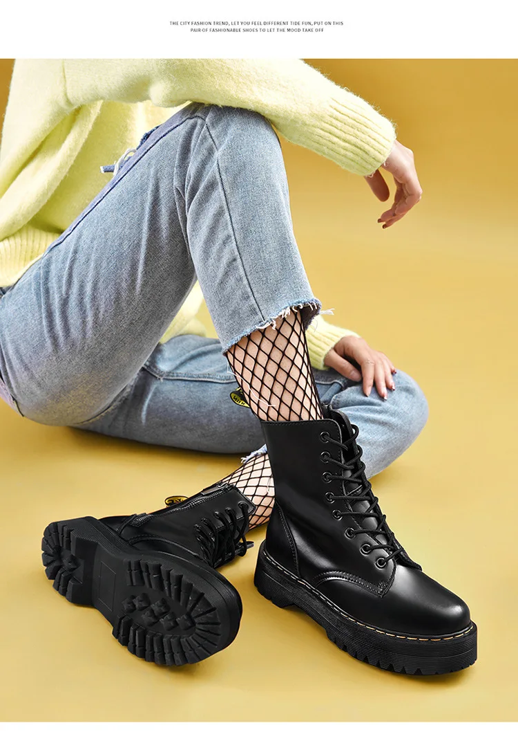 new Flat Platform Boots Women Shoes Autumn Winter Fur Fashion Round Toe Lace-up Leather Boots Ladies Shoes Woman boots y671