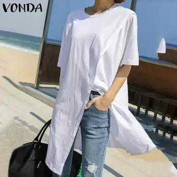 

100% Cotton Blouse Womens Shirt Simple Design Short Sleeves VONDA Office Work Top Graceful Style New Fashion 2020 Plus Size 5xl
