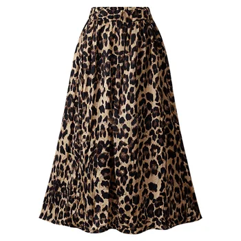 

Women 19 FW casual long A line plus size leopard velvet skirt 6XL