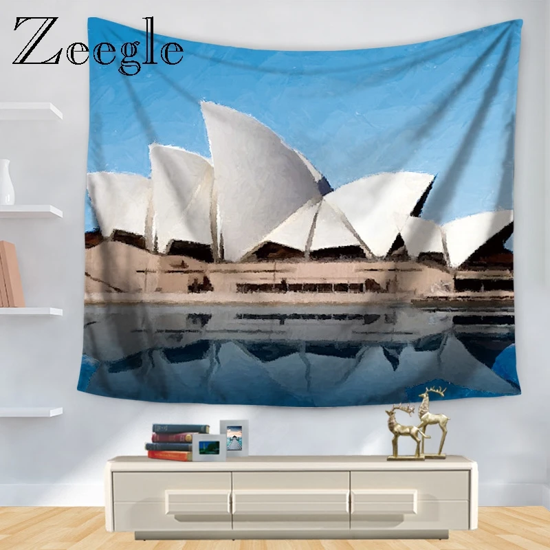 World Famous Attractions Pattern Wall Hanging Tapestry Polyester Blanket Beach Towel Wall Decorative Carpet for Living Room