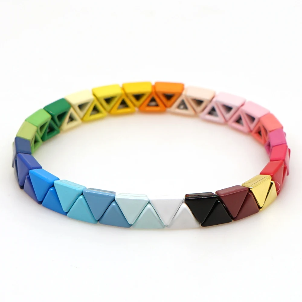 

Shinus Rainbow Bracelet Women Enamel Tile Bracelets Friendship Bangles Jewelry Stretch Pulseras Mujer 2019 Bohemian Multicolor