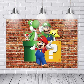 

Custom Brick Super Mario The Internet Party Happy Birthday Baby Child Photo Background Photography Backdrops Quality Vinyl