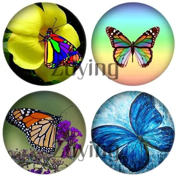

ZDYING 5pcs/lot Butterfly & Flowers Pattern Round Glass Cabochons Photo Dome Jewelry Findings Making Accessories