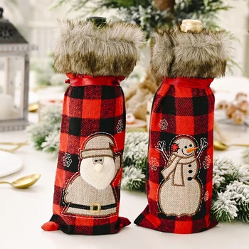 

1PCS Christmas Red Wine Bottle Covers Bag Holiday Santa Claus Champagne Bottle Cover Christmas Decorations For Home