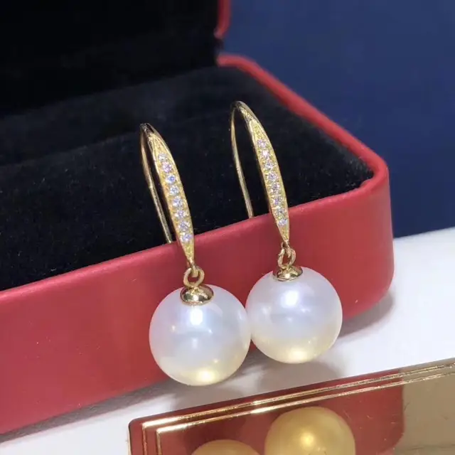 D119 Fine Jewelry Pure 18 K White Gold Natural Fresh Water 9-10mm White Pearl Earrings for Women Fine Pearl Earrings 3
