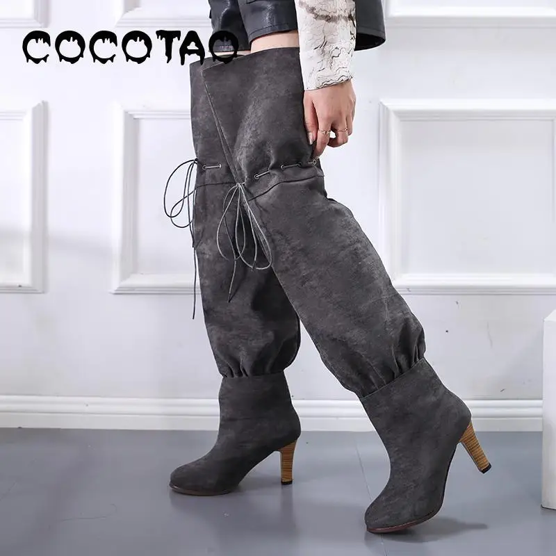 

2019 New Fashion Boots In Autumn And Winter With Women's Shoes High Over The Knees Suede Black Women's Thick Withover The Knee