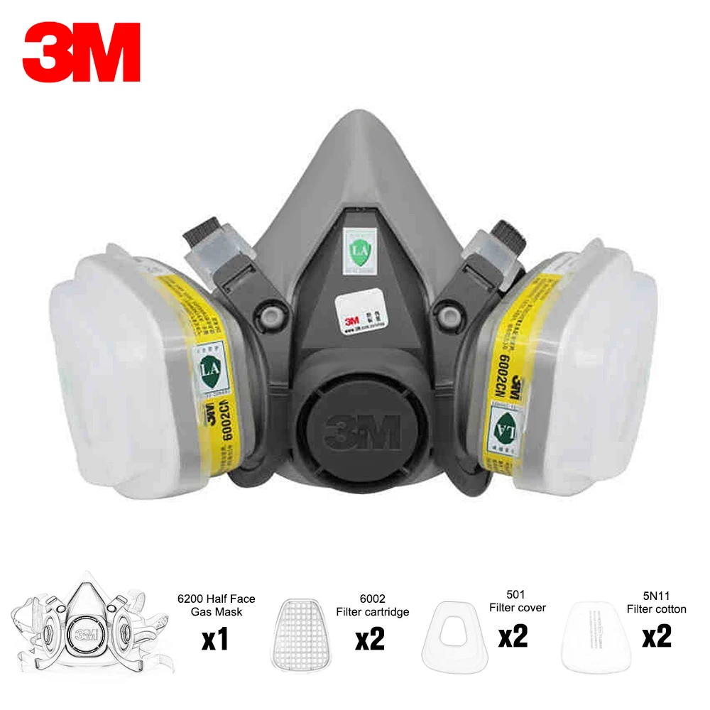 

3M 6200 Half Face Gas Mask Respirator with 2Pcs Chlorine Sulfur Dioxide Vapor Filter Cartridge Filter Cotton Filter Cover