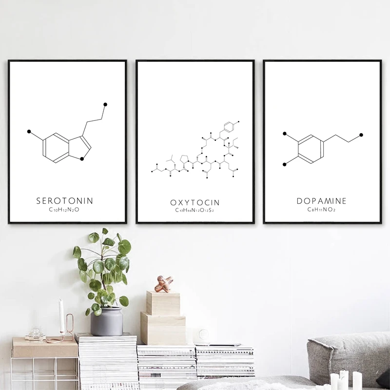 Настенная Картина на холсте молекулы серотонина, постер с принтом окситоцина и допамина, картина с молекулярной структурой, научное химическое украшение