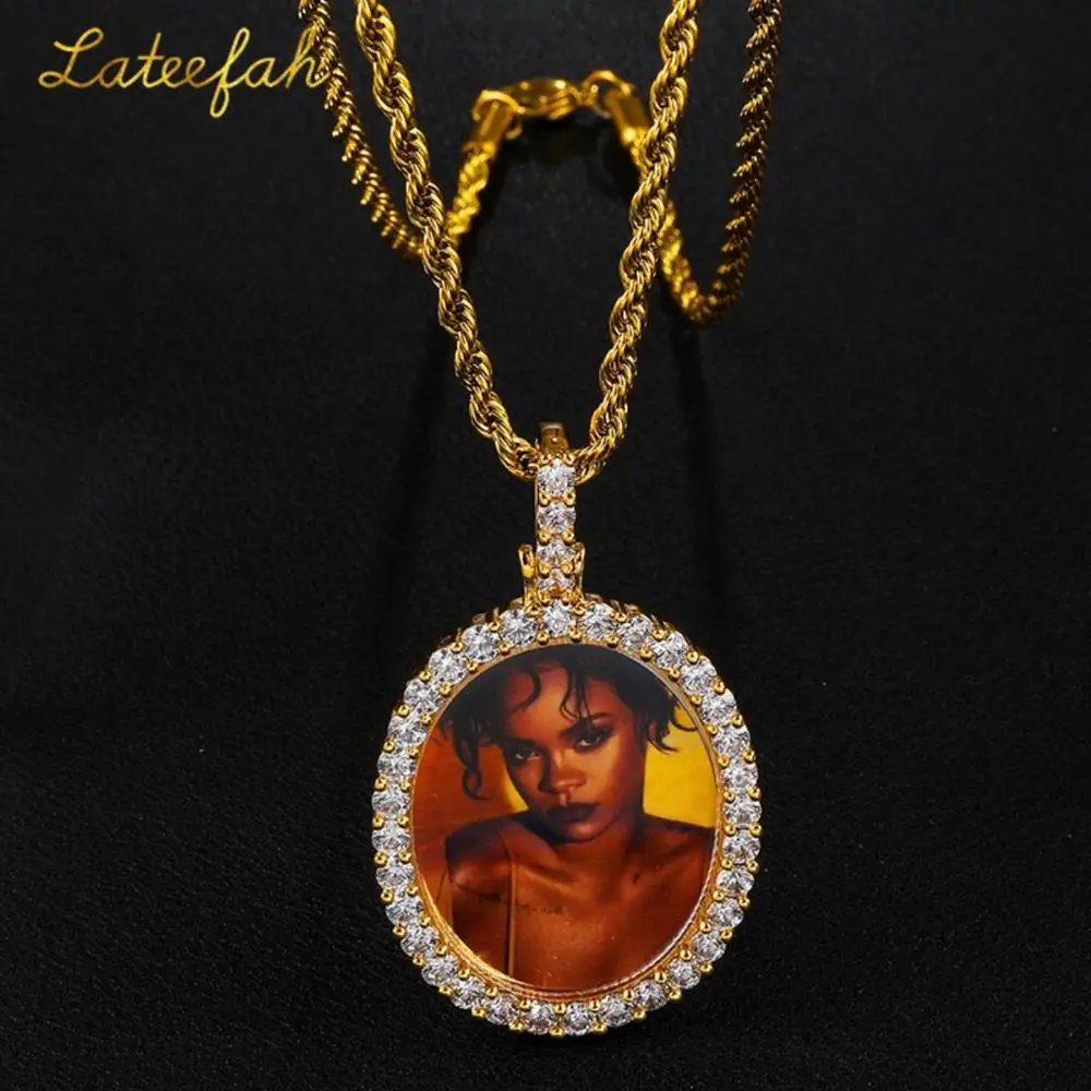 

Custom Photo Round Necklace for Women Men Hip Hop Personalize Engraved Pendant Chains Necklace Picture Party Gift