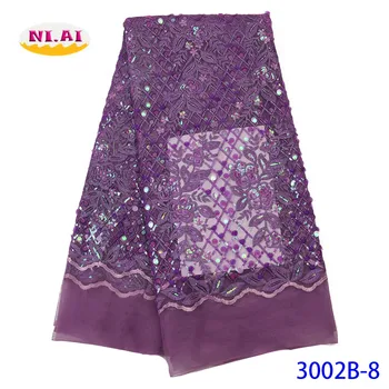 

NIAI African Net Lace Sequins Fabric Embroiderd 2019 High Quality French Lace Fabric Nigerian Lace Fabrics For Wedding XY3002B-5