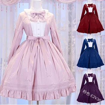 

high waist victorian dress kawaii girl gothic lolita op loli cos Palace princess sweet lolita dress retro falbala bowknot stand