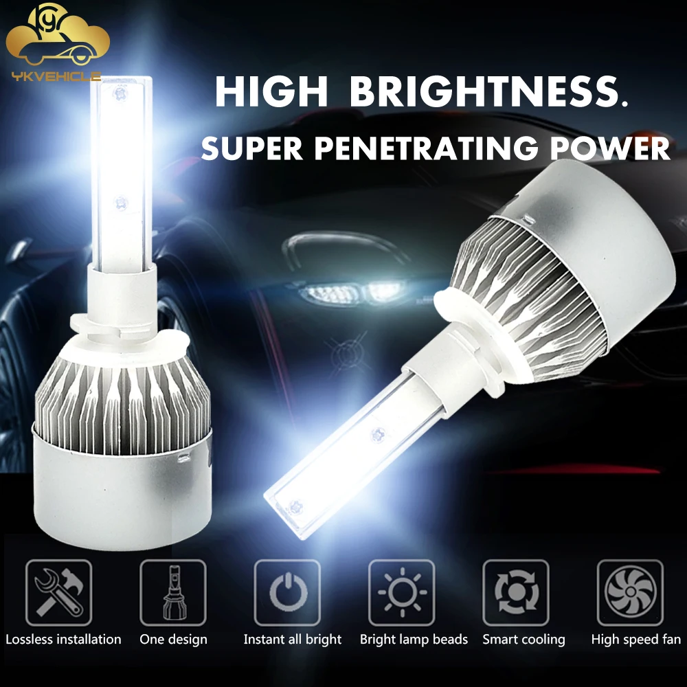 

YKVEHICLE C6 Car LED headlights 880 5202 9005 9007 series Super bright car headlights 72w 6000k white light Aviation aluminum