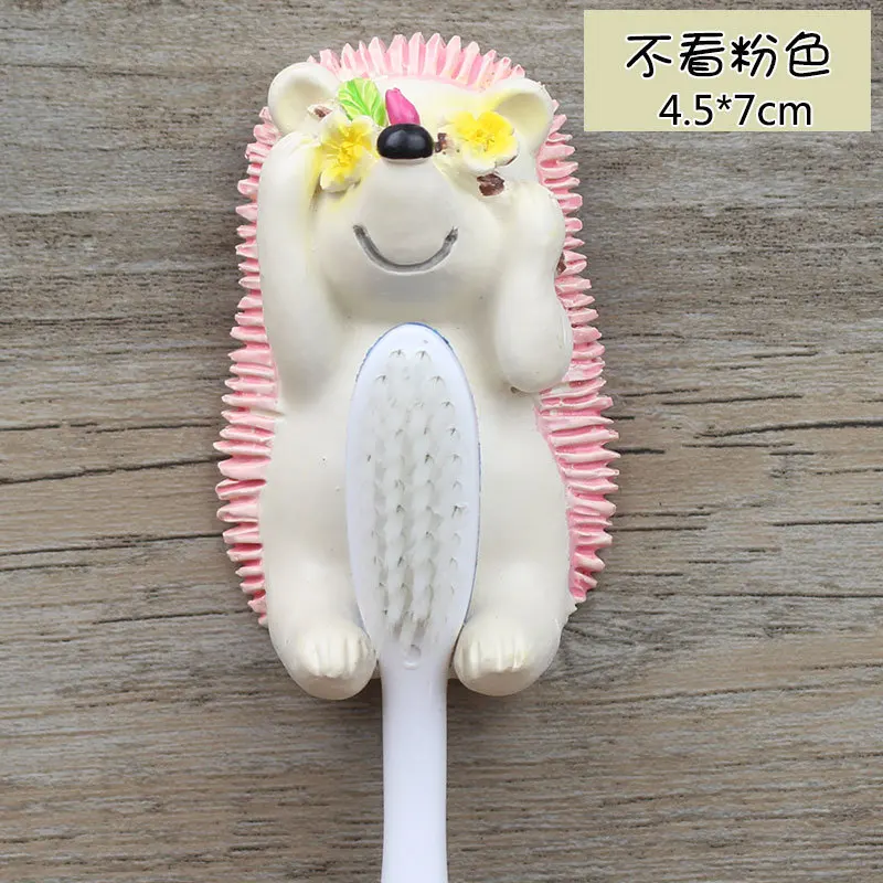 Cartoon Hedgehog Toothbrush Holder Rack Resin Animal Shape Wall Mount Bathroom Toothbrush Stand Organize Storage Hook - Цвет: no look pink