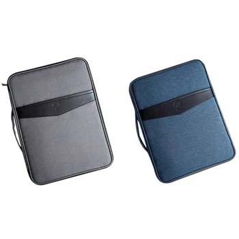 

2x Business Multifunctional A4 Document Bags Waterproof Oxford Cloth Filing Products Storage Bag (Dark Grey&Dark Blue)