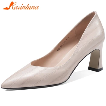

KARINLUNA 2020 Pointed Toe Ol Pumps Comfort Spring Genuine Leather Pumps Women Fashion mixed-color High Heels Shoes Woman