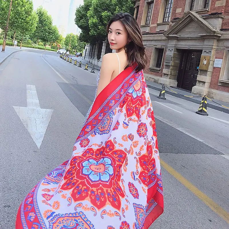 

Vintage Scarf Women Ethnic Style Autumn All-match Flower Printed Sunscreen Keep Warm Long Style Shawl Dual Use Fashion Scarf