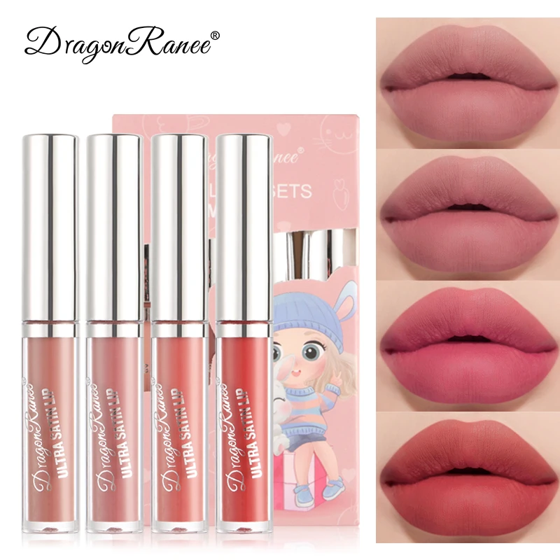 4pcs/set Matte Lip Gloss Set Waterproof Velvet Matte Lipstick Long