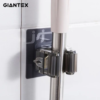 

GIANTEX 3PCS New Multifunctional Self-Adhesive Mop Rack Seamless Stickers Kitchen Brush Broom Rack Bathroom Wall Mounted Hooks