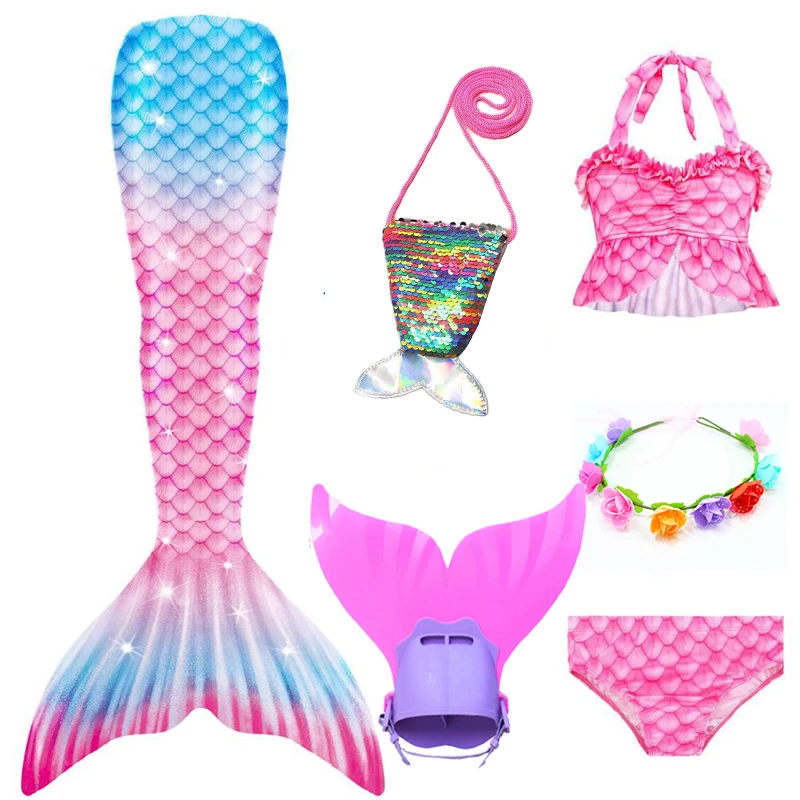 6 Pieces Girl Kids Mermaid Tail With Monofin Swimmable Bikini Set Bathing Suit Fancy Children Costume Cosplay 3-12Y | Тематическая