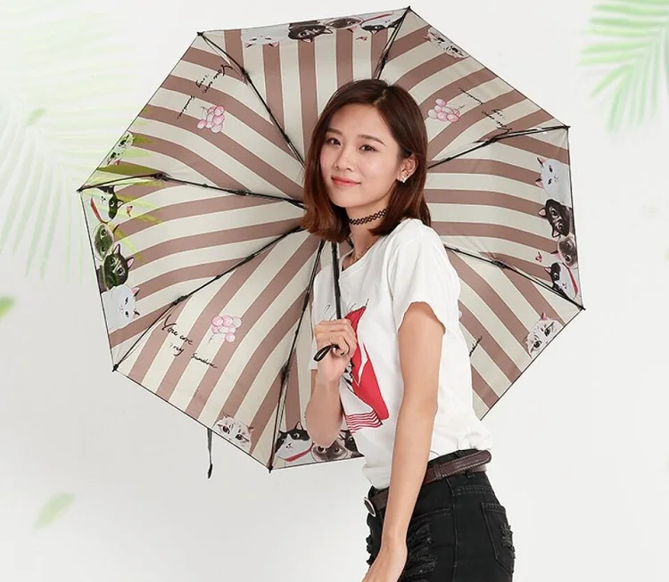 Складной зонт в полоску с тремя полосками для дождя или блеска, двойной виниловый зонт в стиле колледжа, светильник от солнца