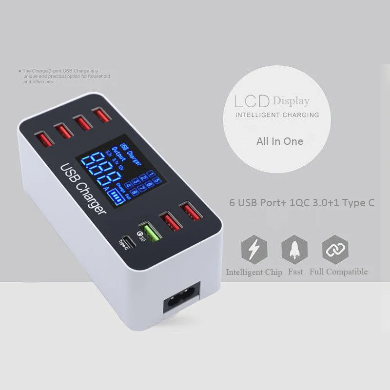 8 портов мульти быстрое Usb зарядное устройство Быстрая зарядка 3,0 несколько Usb зарядная станция для телефона универсальное usb-хаб зарядное устройство Qc 3,0 Led дисплей