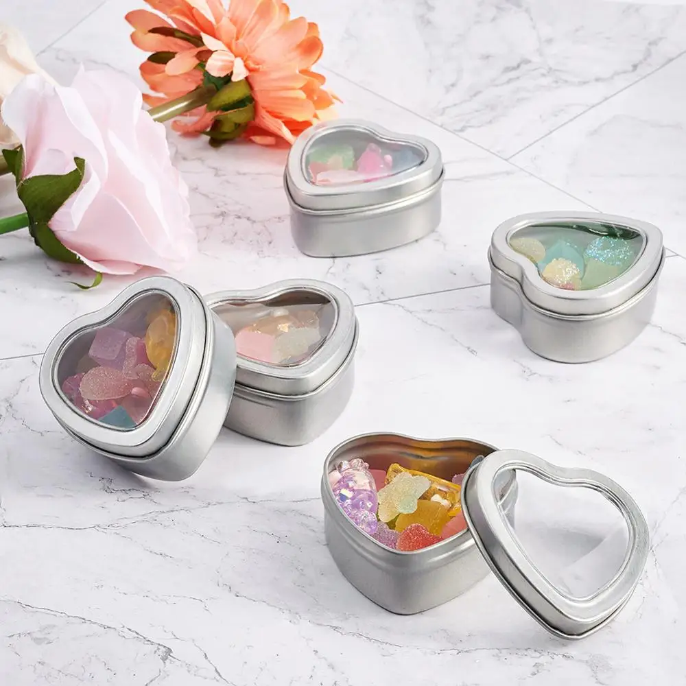 

18pcs Heart Shape Small Tin Box Storage Jars Empty Tinplate Box Container for Jewelry Beads Candy Sweet Packaging with Lid