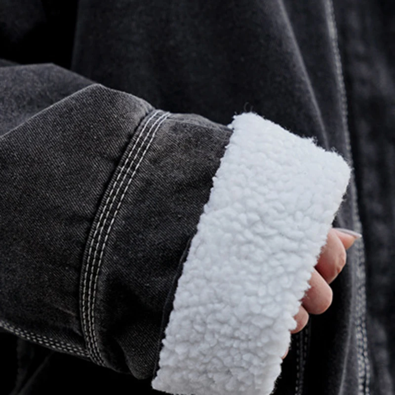Winter Denim Jacket Coat Women New Korean Trendy Coat Wild Loose Casual Elegant Warm Lamb Wool Coat Party Gift High Quality