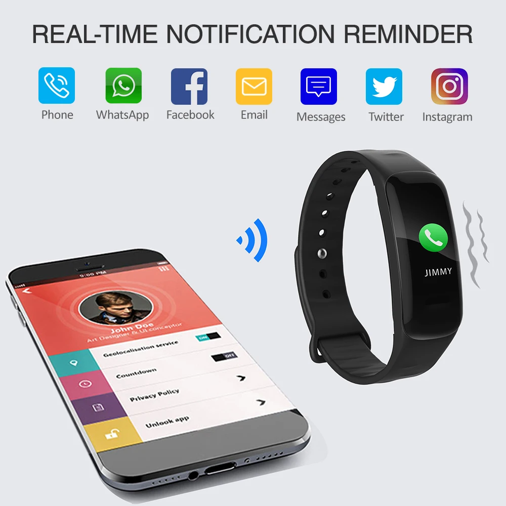 IP67 Smart Bracelet Pedometer Fitness Watch with Heart Rate Tracker Blood Pressure Step Counter Calorie Counter Sleep Monitoring