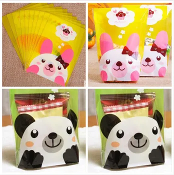 

100 Pcs Lovely Cartoon Cookie Flat Packaging Bag, Plastic Bags for Biscuits Snack Wrapping and Candy