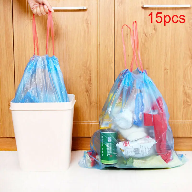 

Drawstring Trash Bags Portable Garbage Household Disposable Kitchen Aaccessories Plastic Bag Garbage Bags PE Drawstring Handles