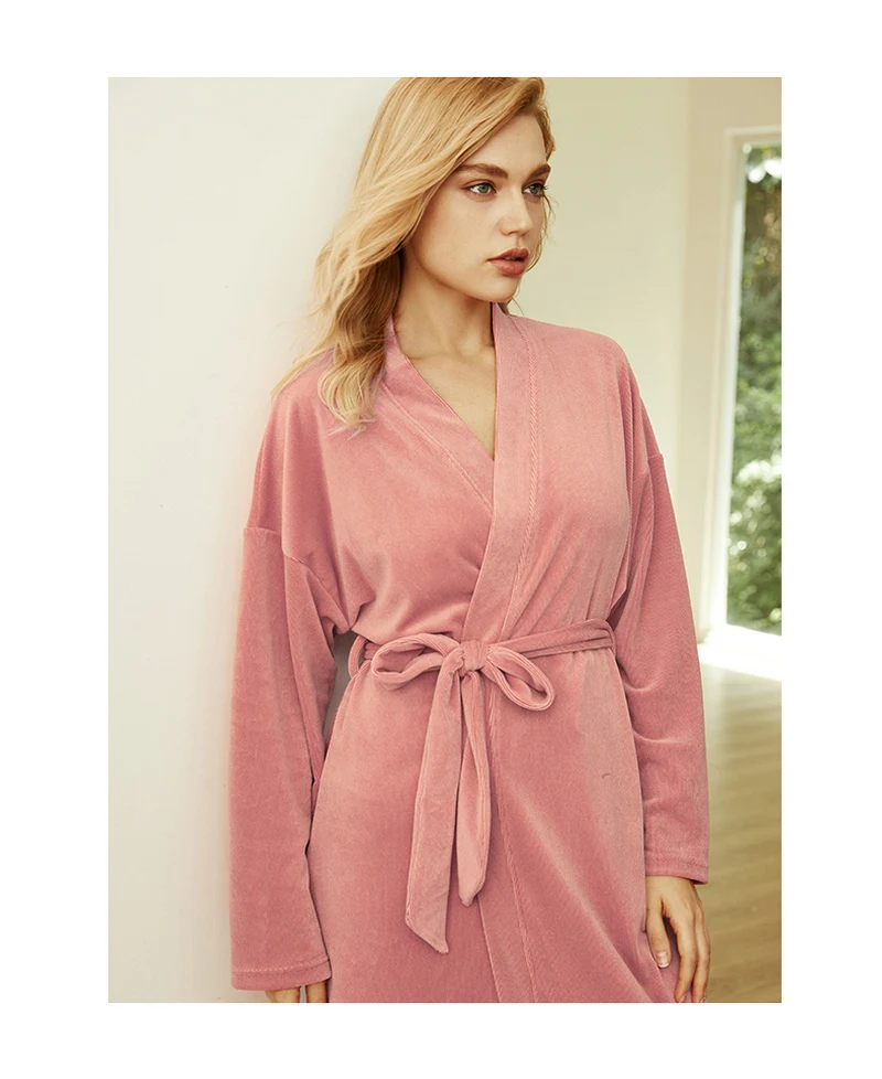 Womens Cotton Robes Warm Pajamas Sexy Solid Plush Bathrobe