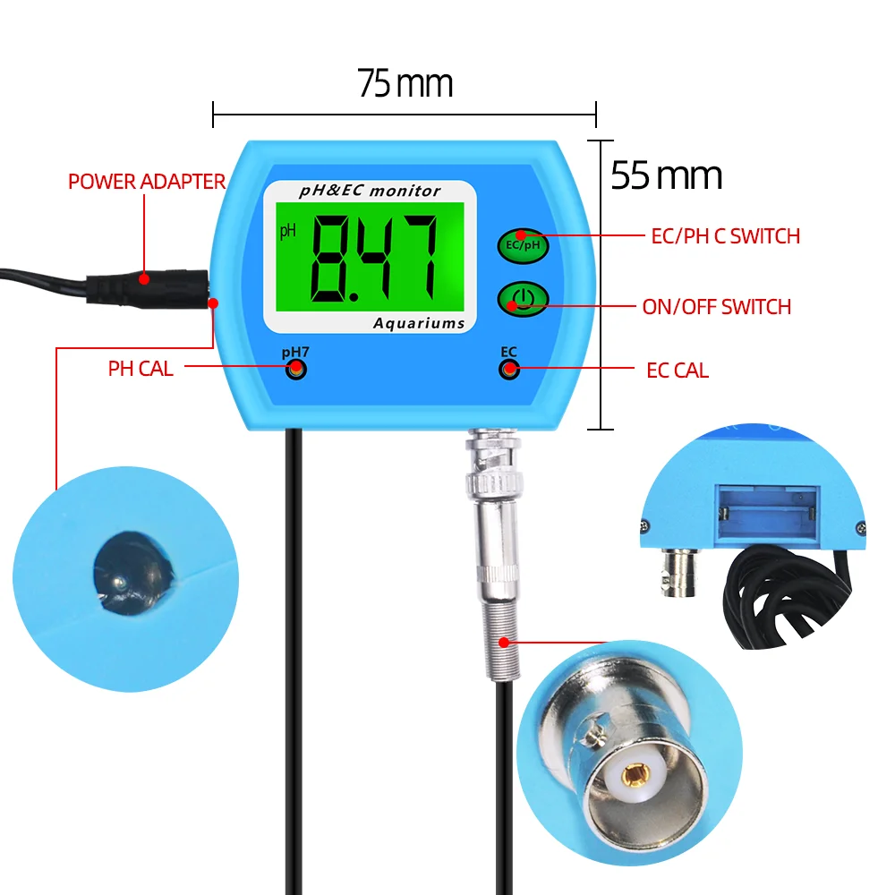 Профессиональный 2 в 1 рН-метр EC метр для аквариума мультипараметрический монитор качества воды онлайн pH/EC Монитор ацидометр